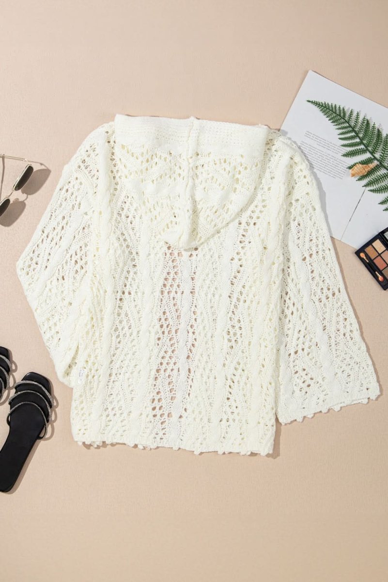 Chic White Knit Hooded Beach Cover-Up for Trendy Summer Style - Love Salve